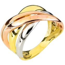 Χρυσό τρίχρωμο δαχτυλίδι Κ14